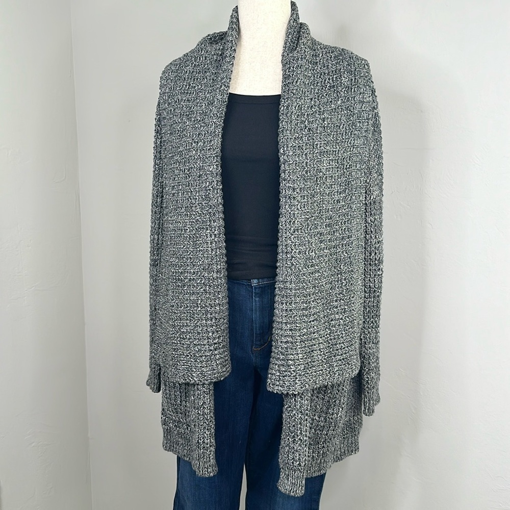 Line. Marled Grey Shawl Collar Open Front Cardigan Sweater